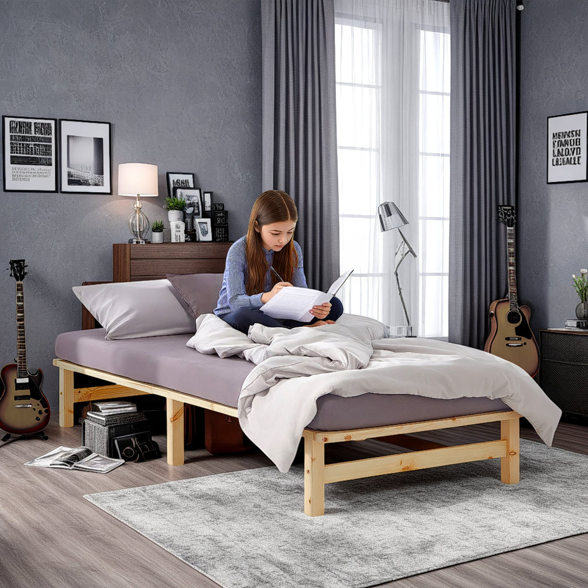 Palettenbett 100x200 cm Natur | Einzelbett | mit Lattenrost | Holz | Kind Jugend Gast
