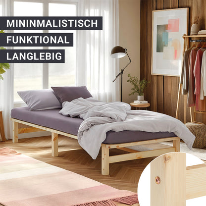 Palettenbett 100x200 cm Natur | Einzelbett | mit Lattenrost | Holz | Kind Jugend Gast