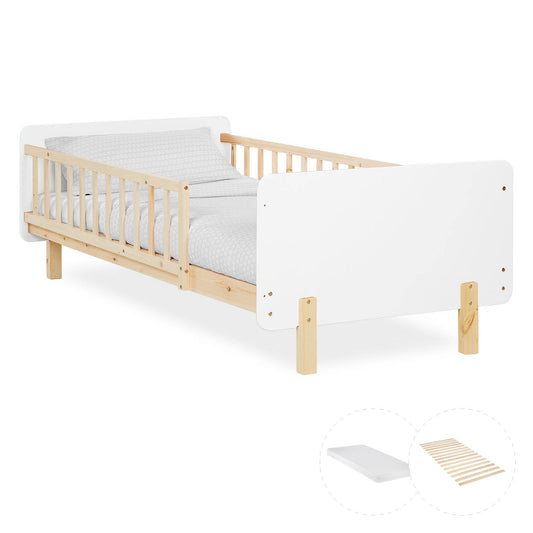 Kinderbett 90x200 cm mit Matratze & Lattenrost Rausfallschutz Weiss