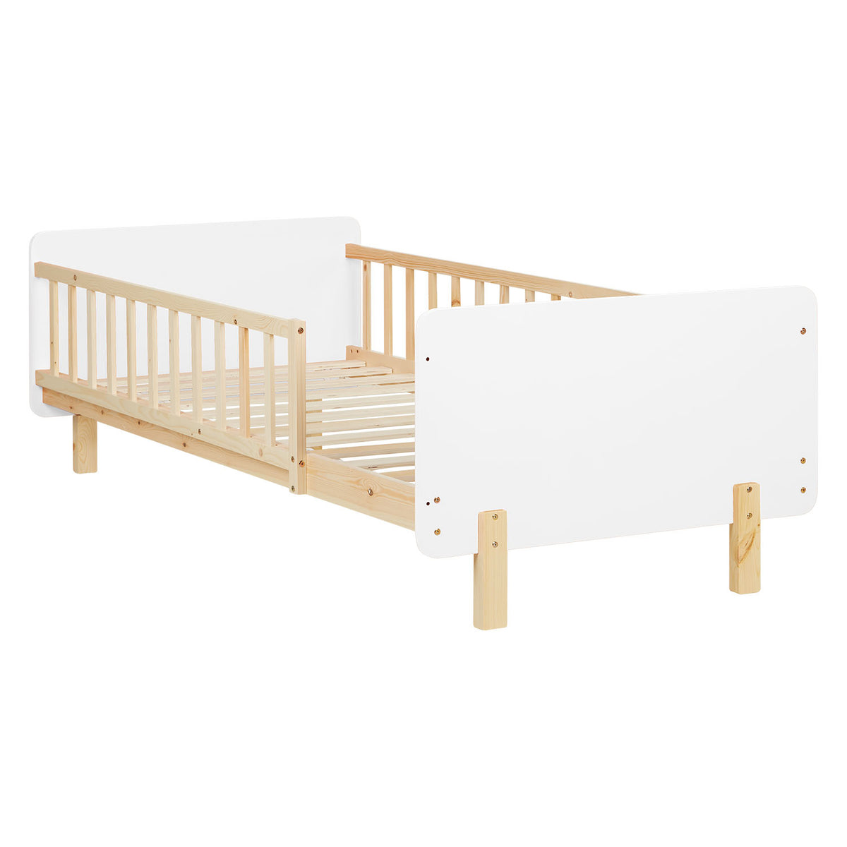 Kinderbett 90x200 cm mit Matratze & Lattenrost Rausfallschutz Weiss