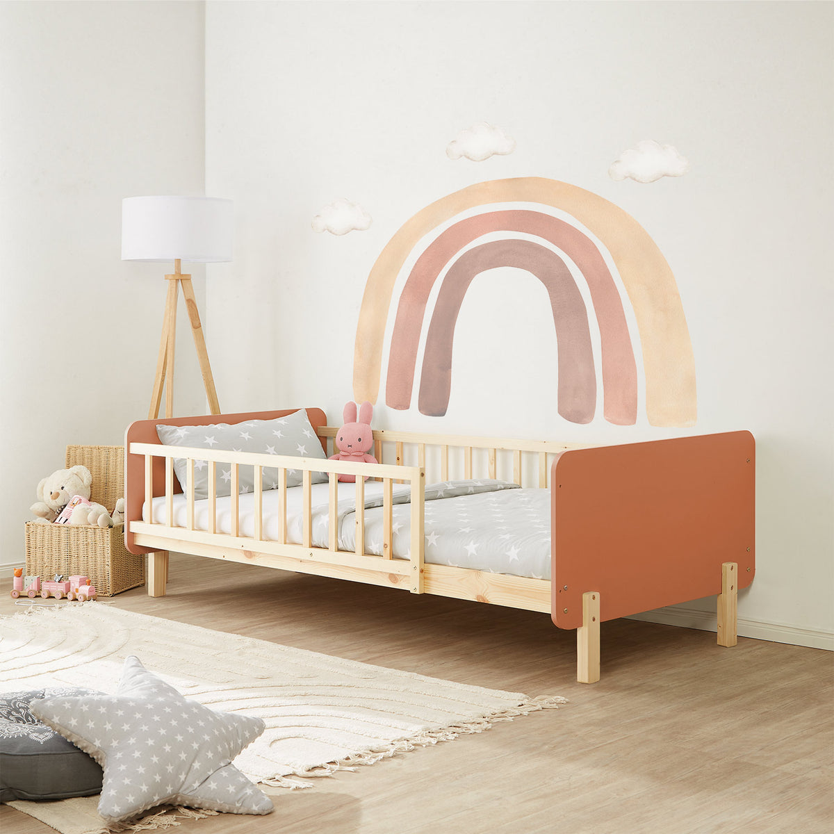 Kinderbett 90x200 cm mit Matratze & Lattenrost Rausfallschutz Rot