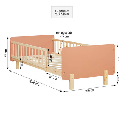 Kinderbett 90x200 cm mit Matratze & Lattenrost Rausfallschutz Rot