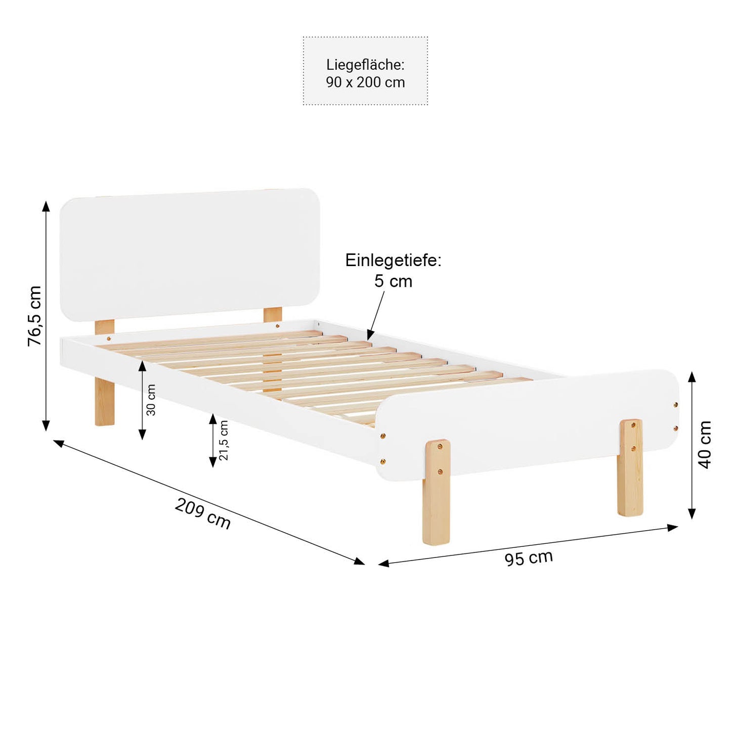 Kinderbett 90x200 cm mit Matratze & Lattenrost Jugendbett Weiss