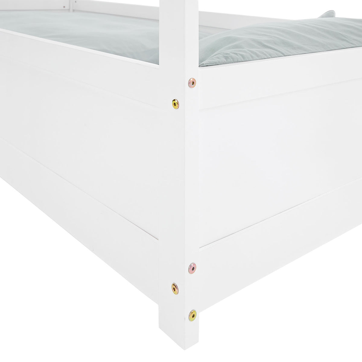 Kinderbett 90x200 cm Weiss | Hausbett mit Rausfallschutz | Montessori | Einzelbett | mit Lattenrost