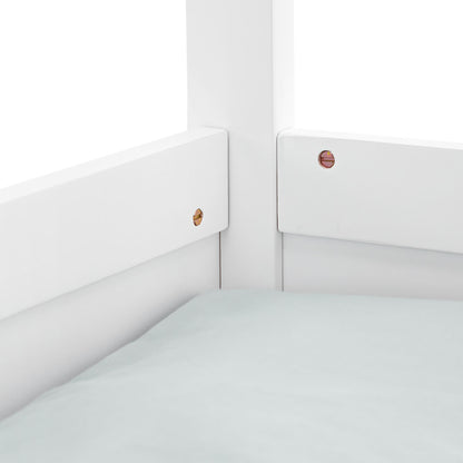 Kinderbett 90x200 cm Weiss | Hausbett mit Rausfallschutz | Montessori | Einzelbett | mit Lattenrost