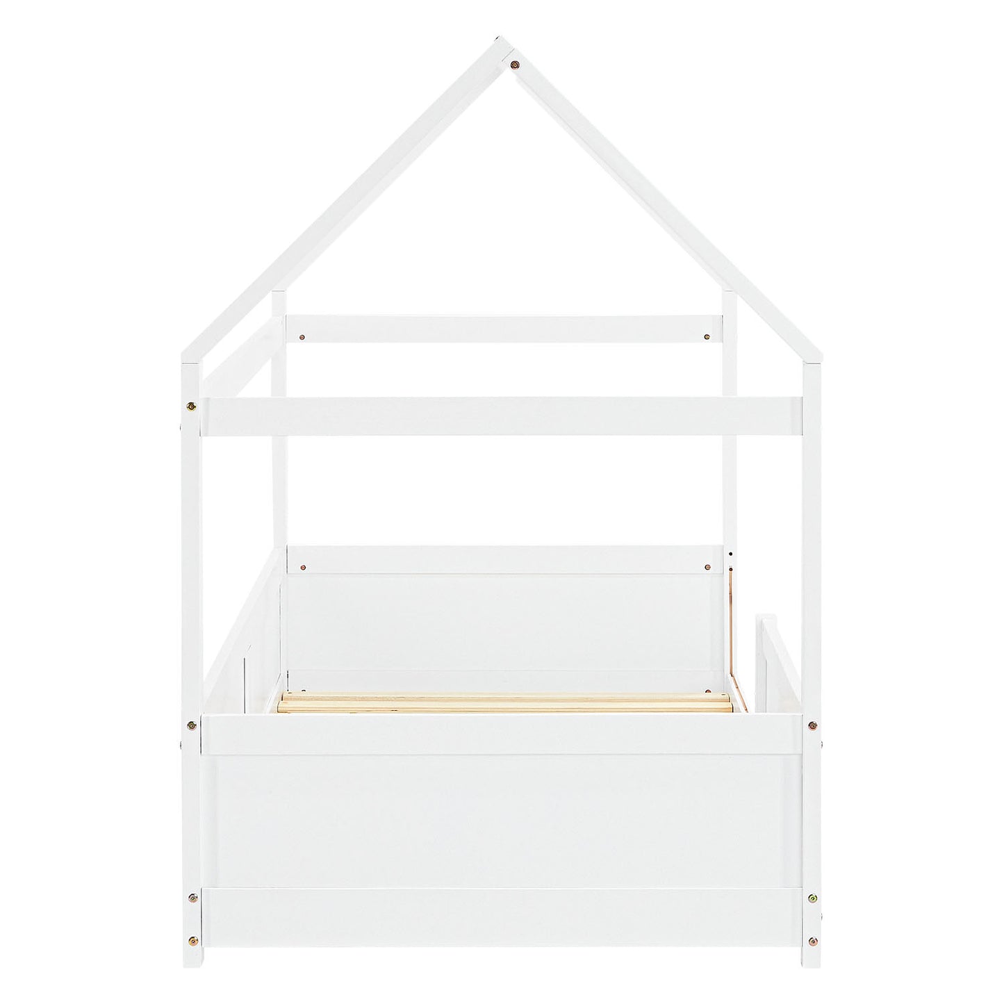 Kinderbett 90x200 cm Weiss | Hausbett mit Rausfallschutz | Montessori | Einzelbett | mit Lattenrost