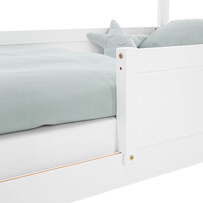 Kinderbett 90x200 cm Weiss | Hausbett mit Rausfallschutz | Montessori | Einzelbett | mit Lattenrost