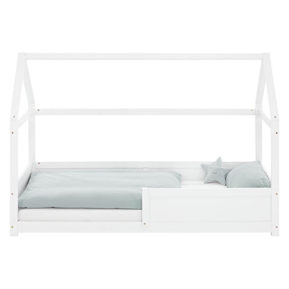 Kinderbett 90x200 cm Weiss | Hausbett mit Rausfallschutz | Montessori | Einzelbett | mit Lattenrost