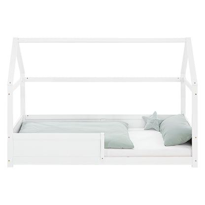Kinderbett 90x200 cm Weiss | Hausbett mit Rausfallschutz | Montessori | Einzelbett | mit Lattenrost