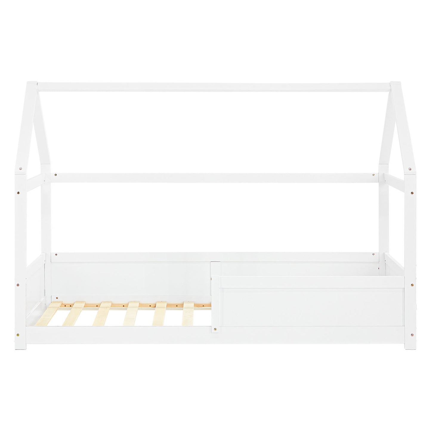Kinderbett 90x200 cm Weiss | Hausbett mit Rausfallschutz | Montessori | Einzelbett | mit Lattenrost