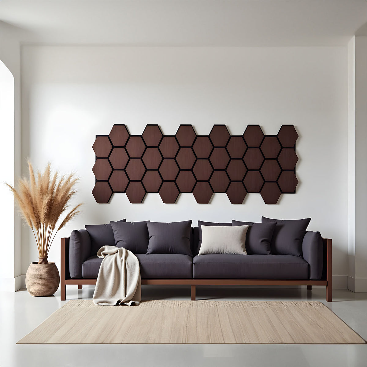 4er Set Akustikpaneele Wandpaneele Hexagon Wabe 76 x 62 cm Braun Walnuss Holz 3D - Palo24