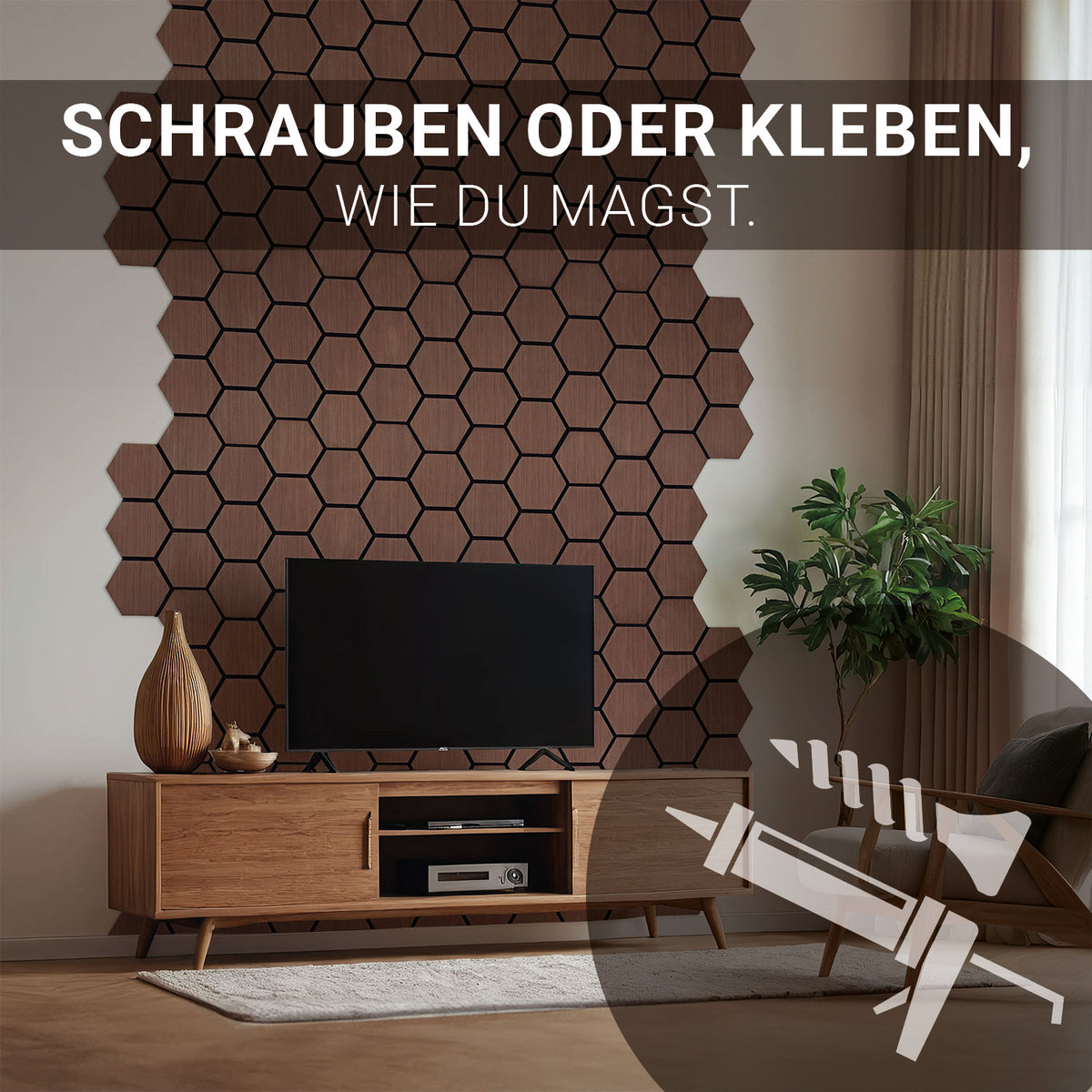 8er Set Akustikpaneele Wandpaneele Hexagon Wabe 76 x 62 cm Braun Walnuss Holz 3D - Palo24