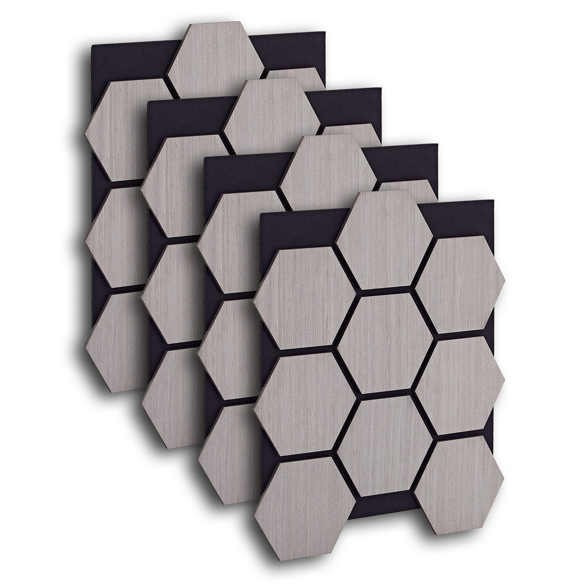 4er Set Akustikpaneele Wandpaneele Hexagon Wabe 76 x 62 cm Grau Holz 3D - Palo24