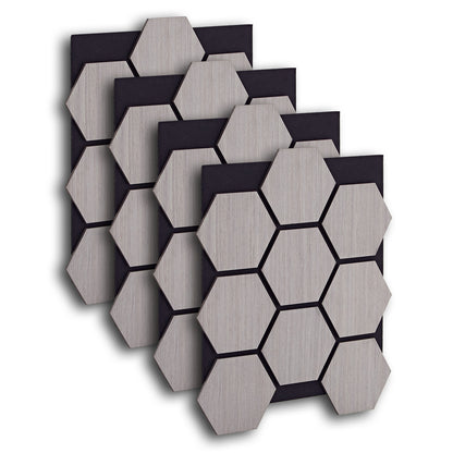 4er Set Akustikpaneele Wandpaneele Hexagon Wabe 76 x 62 cm Grau Holz 3D - Palo24