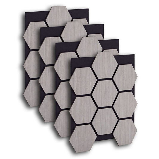 4er Set Akustikpaneele Wandpaneele Hexagon Wabe 76 x 62 cm Grau Holz 3D - Palo24