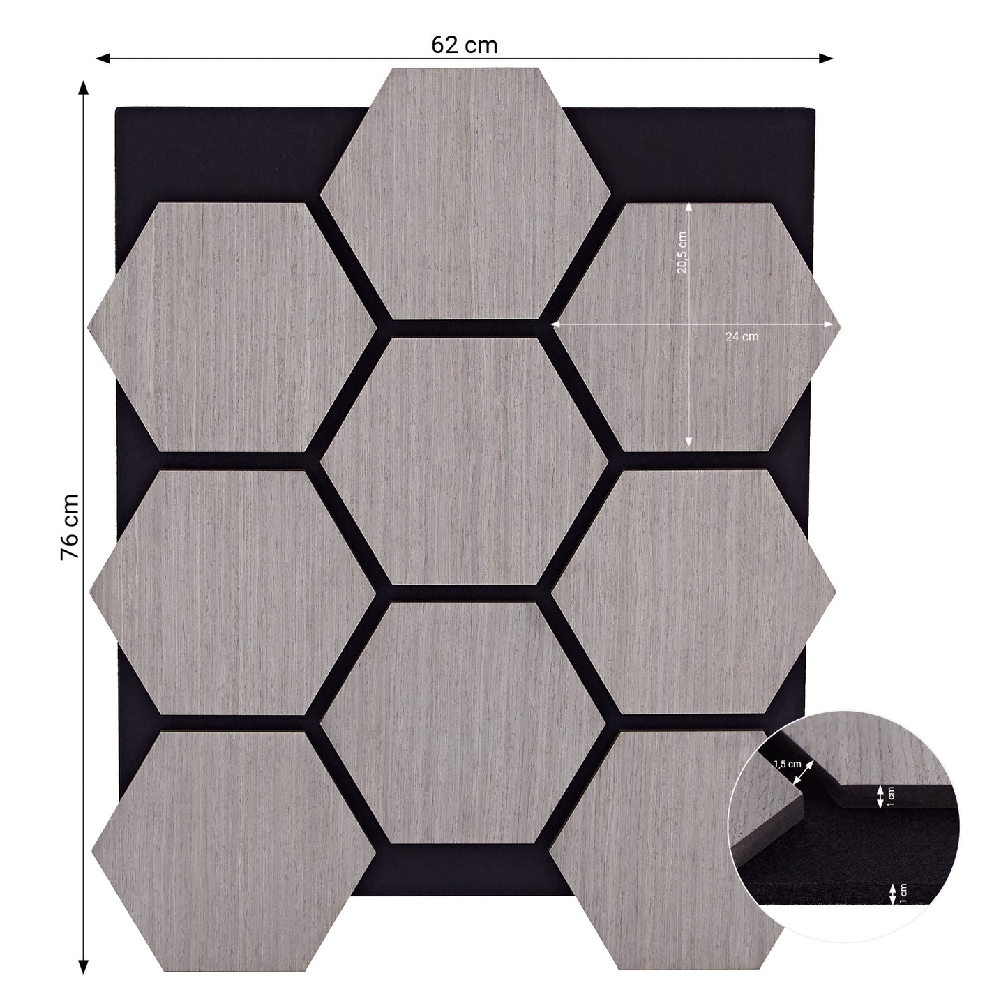 4er Set Akustikpaneele Wandpaneele Hexagon Wabe 76 x 62 cm Grau Holz 3D - Palo24