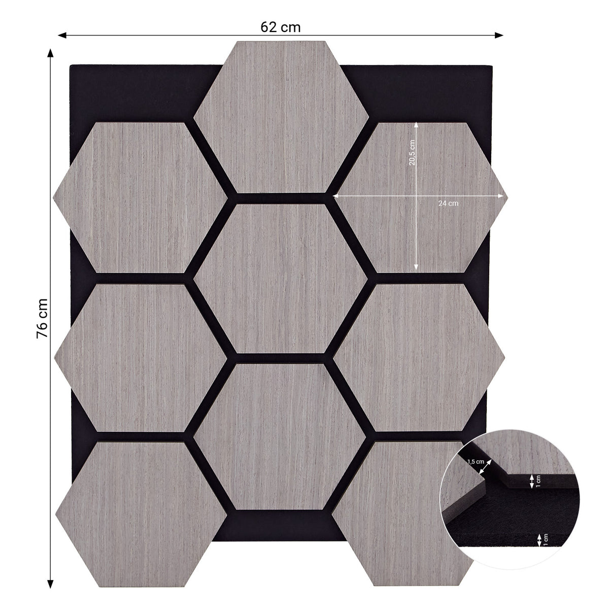 4er Set Akustikpaneele Wandpaneele Hexagon Wabe 76 x 62 cm Grau Holz 3D - Palo24