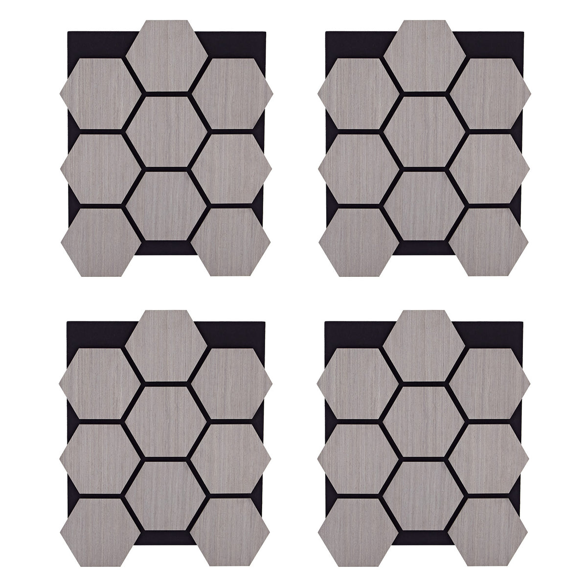 4er Set Akustikpaneele Wandpaneele Hexagon Wabe 76 x 62 cm Grau Holz 3D - Palo24