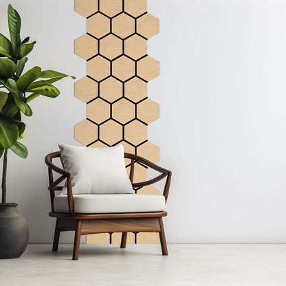 4er Set Akustikpaneele Wandpaneele Hexagon Wabe 76 x 62 cm Natur Eiche Holz 3D - Palo24