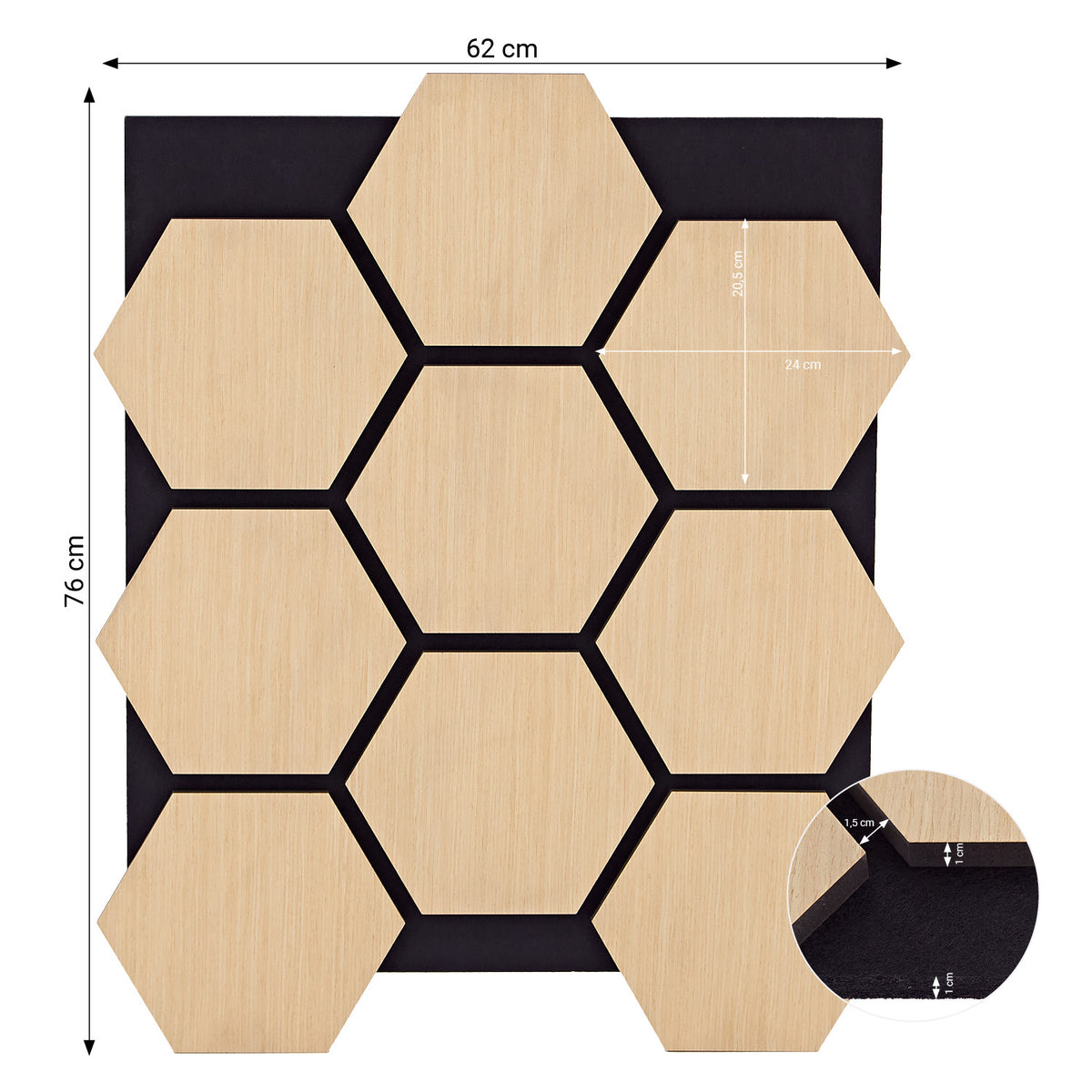 4er Set Akustikpaneele Wandpaneele Hexagon Wabe 76 x 62 cm Natur Eiche Holz 3D - Palo24