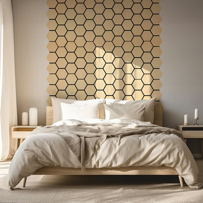 4er Set Akustikpaneele Wandpaneele Hexagon Wabe 76 x 62 cm Natur Eiche Holz 3D - Palo24