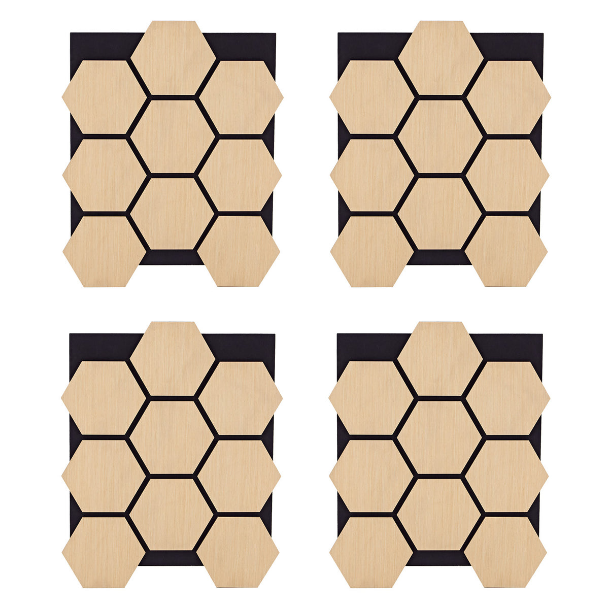 4er Set Akustikpaneele Wandpaneele Hexagon Wabe 76 x 62 cm Natur Eiche Holz 3D - Palo24