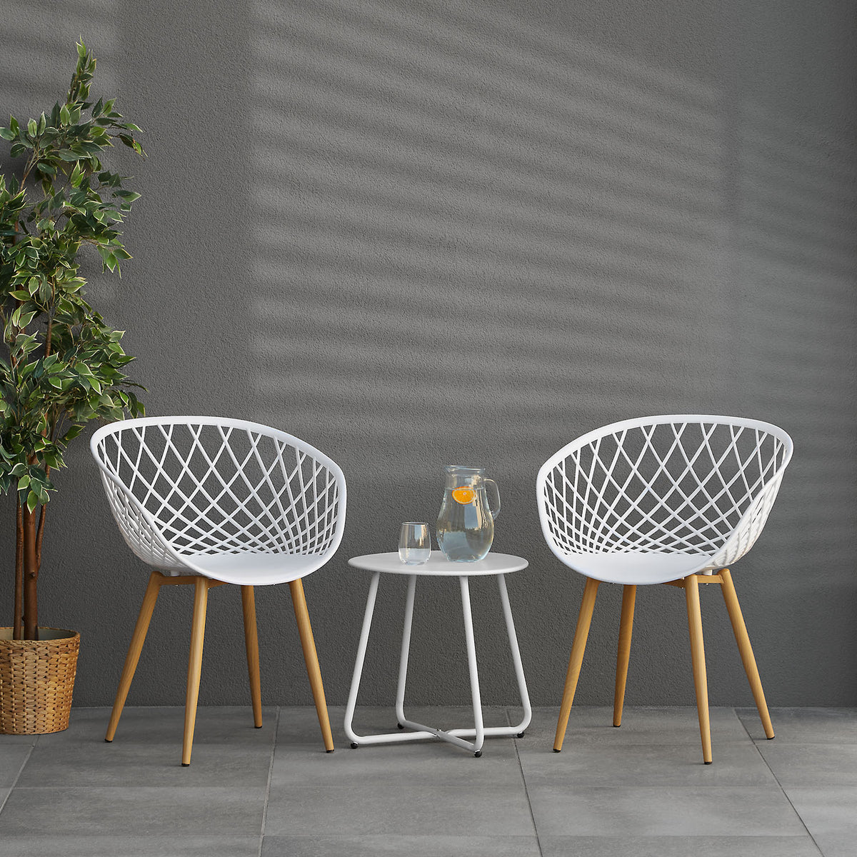 Gartenstuhl mit Armlehnen 2er Set Weiss Balkonstühle Kunststoff