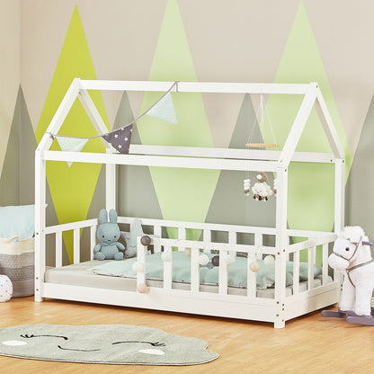 Kinderbett 80x160 cm mit Matratze Hausbett mit Rausfallschutz Montessori Lattenrost