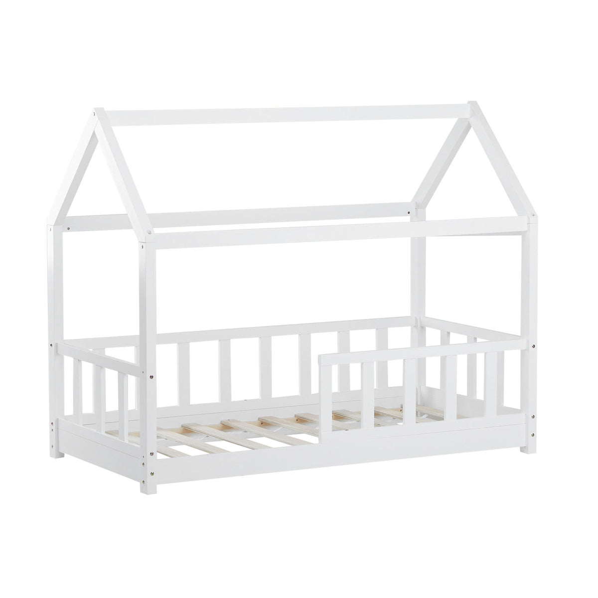 Kinderbett 80x160 cm mit Matratze Hausbett mit Rausfallschutz Montessori Lattenrost