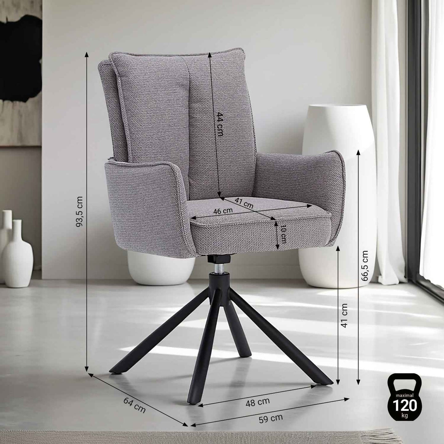 Esstisch mit 6 Stühlen Set Essgruppe Polsterstühle Drehbar Grau 200x100 cm Metall Braun Schwarz