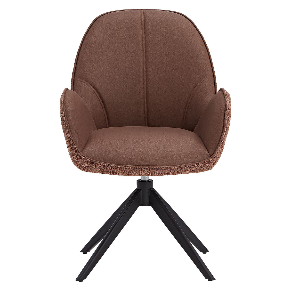 4x Polsterstuhl Bouclé Leder Braun | drehbar | mit Armlehnen | Küche Esszimmer Büro - Palo24