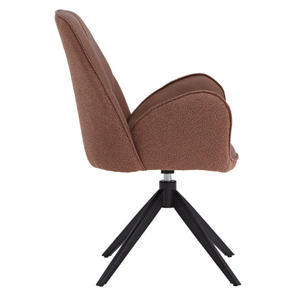4x Polsterstuhl Bouclé Leder Braun | drehbar | mit Armlehnen | Küche Esszimmer Büro - Palo24