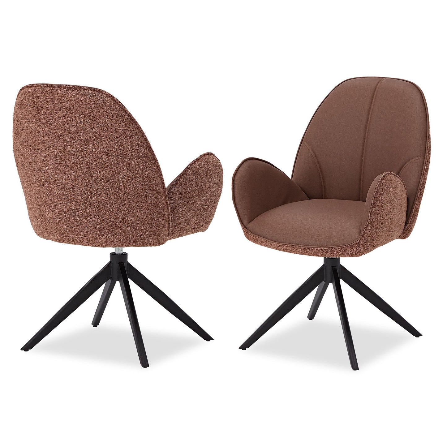 4x Polsterstuhl Bouclé Leder Braun | drehbar | mit Armlehnen | Küche Esszimmer Büro - Palo24