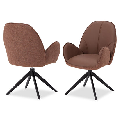 4x Polsterstuhl Bouclé Leder Braun | drehbar | mit Armlehnen | Küche Esszimmer Büro - Palo24