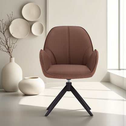 4x Polsterstuhl Bouclé Leder Braun | drehbar | mit Armlehnen | Küche Esszimmer Büro - Palo24