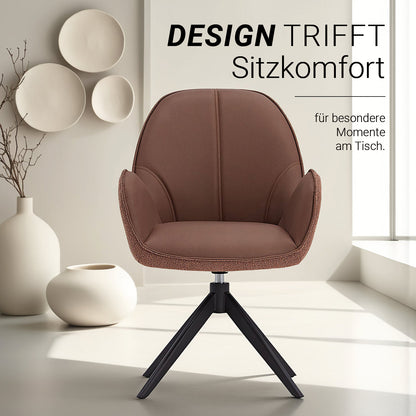 4x Polsterstuhl Bouclé Leder Braun | drehbar | mit Armlehnen | Küche Esszimmer Büro - Palo24