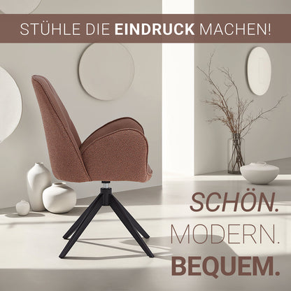 4x Polsterstuhl Bouclé Leder Braun | drehbar | mit Armlehnen | Küche Esszimmer Büro - Palo24