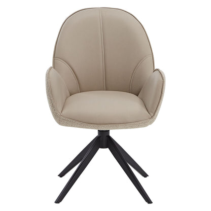 Polsterstuhl Bouclé Leder Beige Almond Milk | einzeln | drehbar | mit Armlehnen