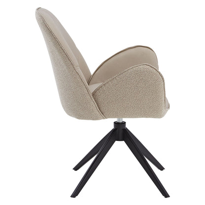 Polsterstuhl Bouclé Leder Beige Almond Milk | einzeln | drehbar | mit Armlehnen