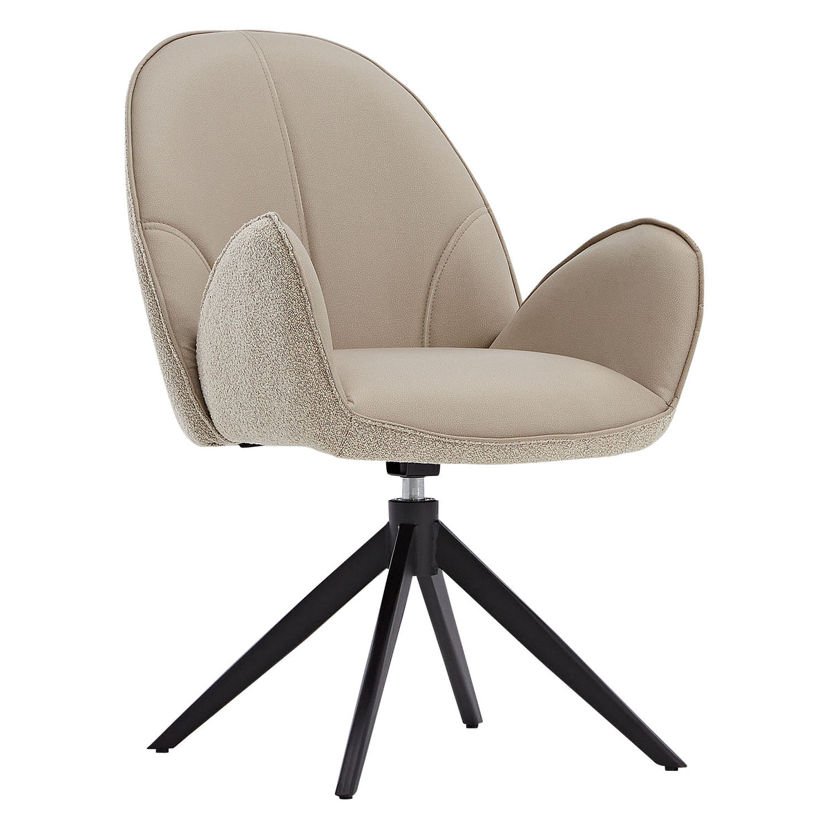 Polsterstuhl Bouclé Leder Beige Almond Milk | einzeln | drehbar | mit Armlehnen