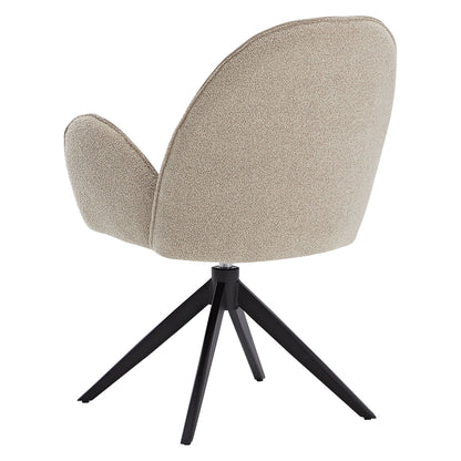 Polsterstuhl Bouclé Leder Beige Almond Milk | einzeln | drehbar | mit Armlehnen