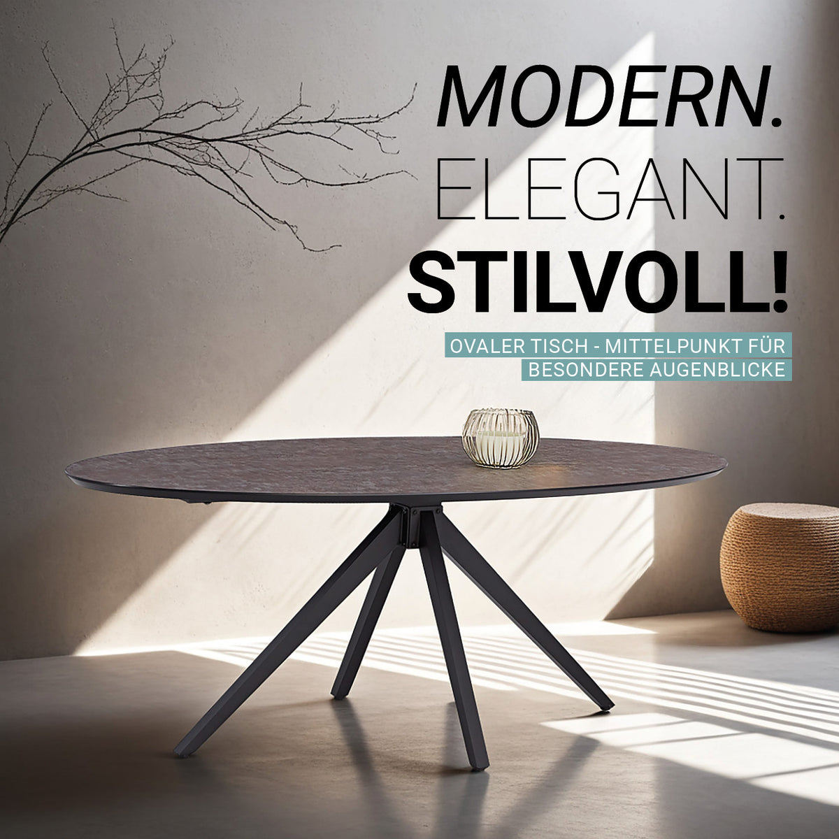 Esstisch Oval Industrial Style Schwarz Braun - Palo24