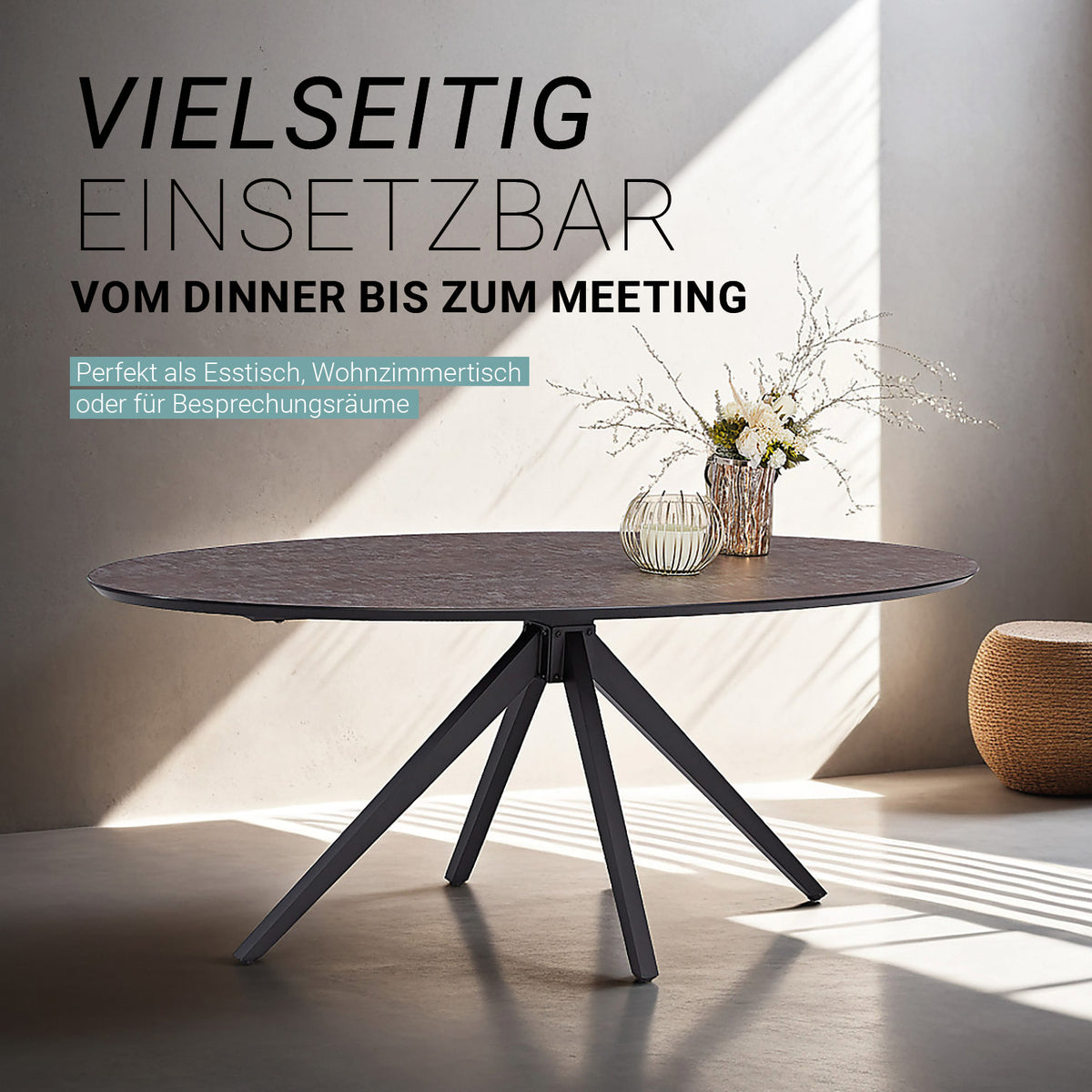 Esstisch Oval Industrial Style Schwarz Braun - Palo24