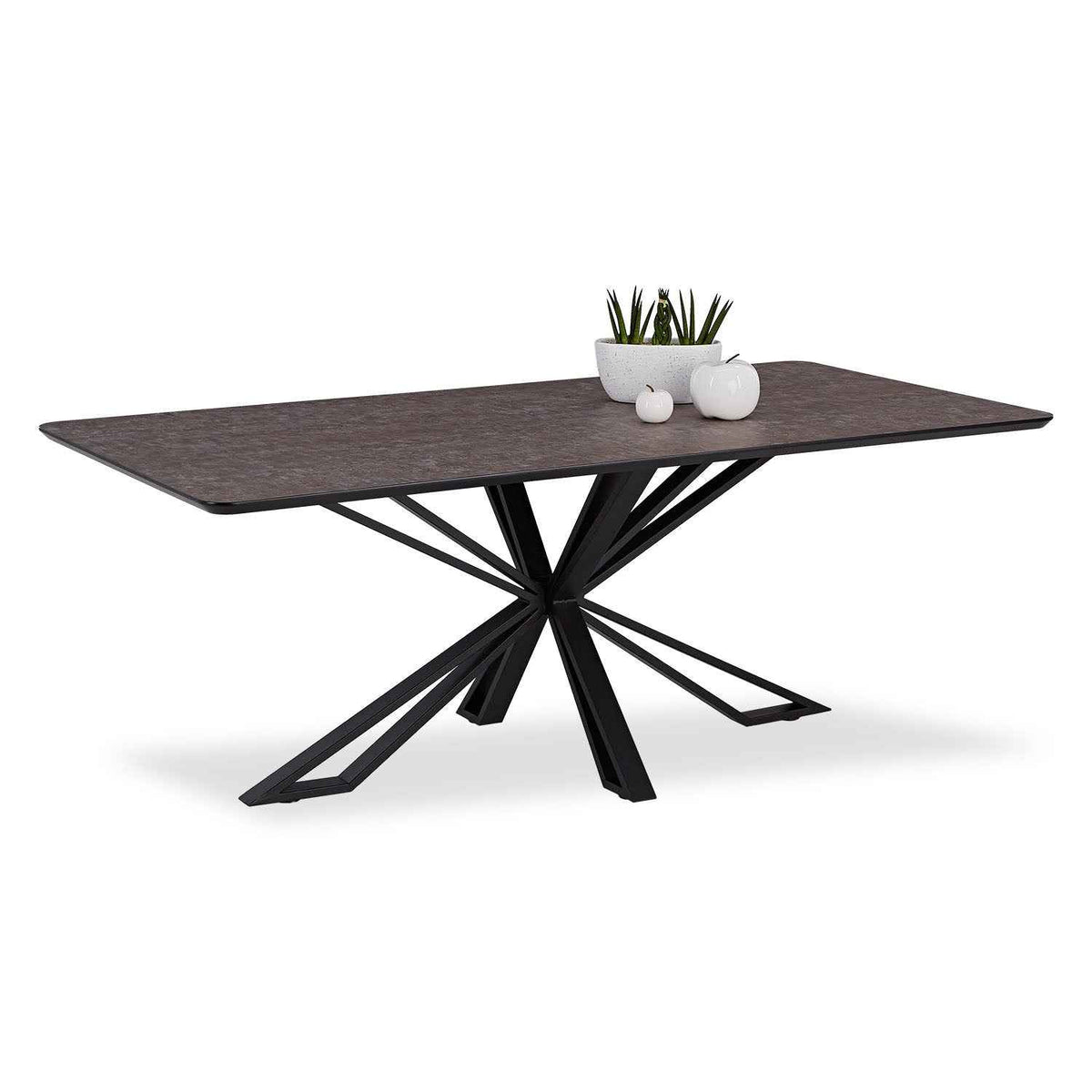 Esstisch mit 6 Stühlen Set Essgruppe Polsterstühle Drehbar Bouclé Leder Braun Esszimmertisch 200x100 cm Metall Schwarz