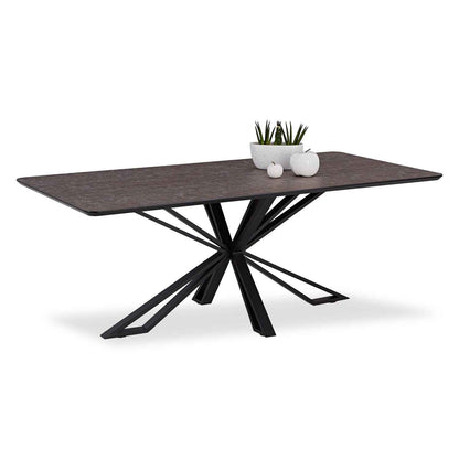 Esstisch mit 6 Stühlen Set Essgruppe Polsterstühle Drehbar Bouclé Leder Braun Esszimmertisch 200x100 cm Metall Schwarz