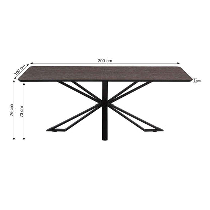 Esstisch mit 6 Stühlen Set Essgruppe Polsterstühle Drehbar Bouclé Leder Braun Esszimmertisch 200x100 cm Metall Schwarz