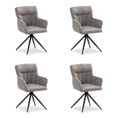 Polsterstuhl Leinen Grau | 4er Set | drehbar | mit Armlehnen | Küche Esszimmer Büro