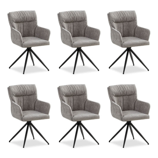 Polsterstuhl Leinen Grau | 6er Set | drehbar | mit Armlehnen | Küche Esszimmer Büro