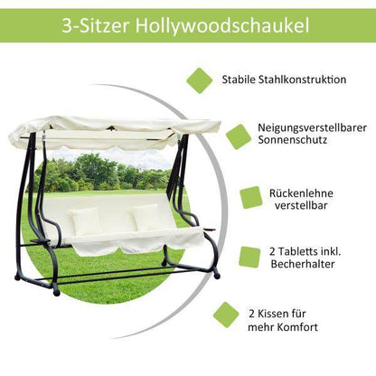 Hollywoodschaukel 3-Sitzer Liegefunktion Stahl Beige 200x120x164cm - Palo24