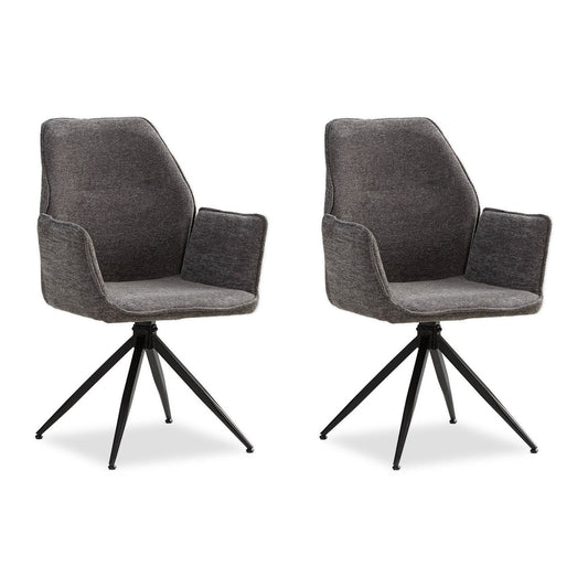 Polsterstuhl Chenille Wolle Grau | 2er Set | drehbar | mit Armlehnen | Küche Esszimmer Büro